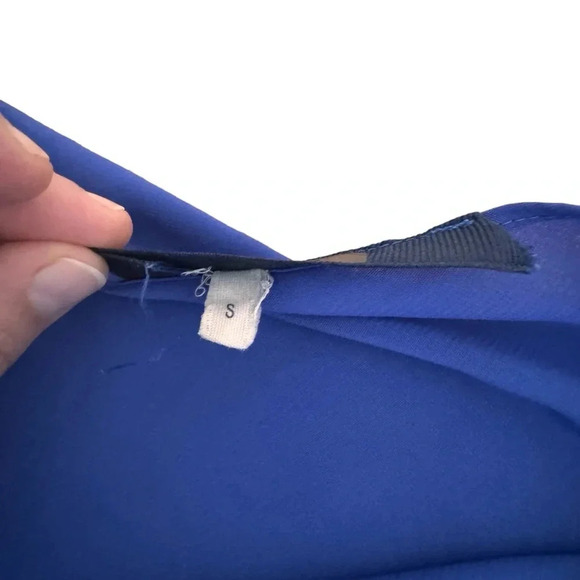 Royal Blue Spaghetti Strap Mini Slip Dress Crew Neck Sheer Size S RTR - Picture 7 of 8